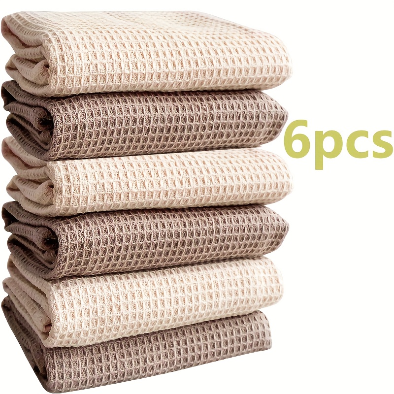 Image of 6-pack Modern Waffle Weave Dish Cloths - 100% Kitchen Towels With Hanging Loop, Texture (no /plain), Handwash Only Suitable For Christmas, Halloween, Thanksgiving Gifts & Decor - Absorbent Dishcloths