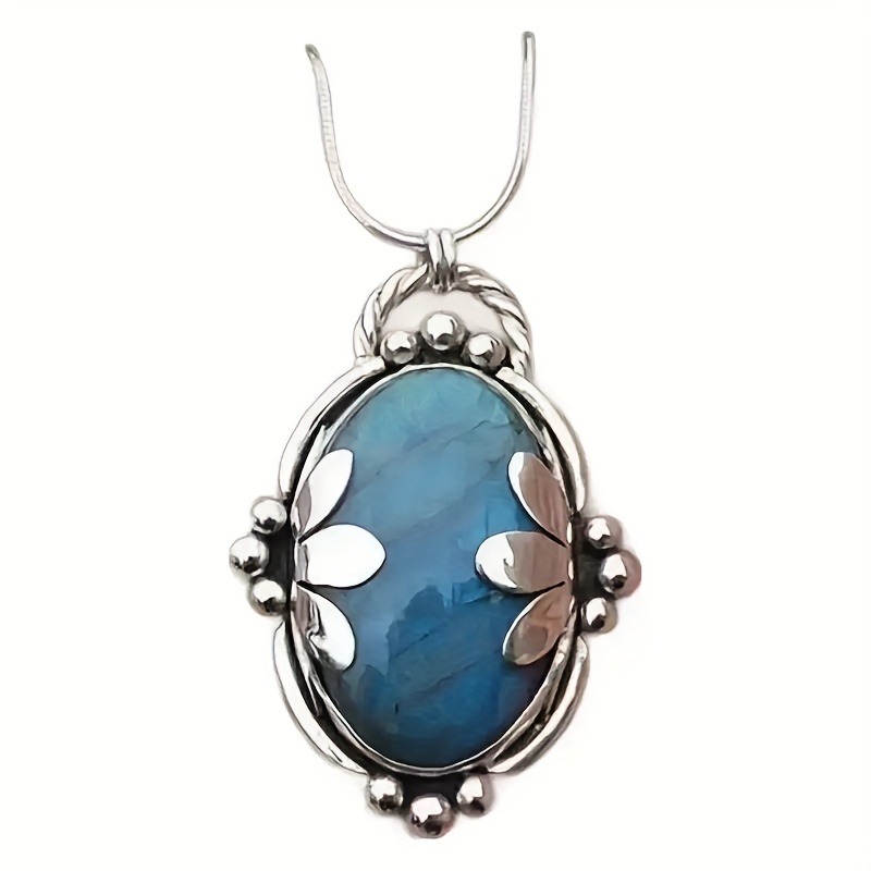A Vintage Bohemian Style Smooth Natural Stone Pendant Necklace, An Elegant Jewelry Accessory For Women's Fashion Sweaters