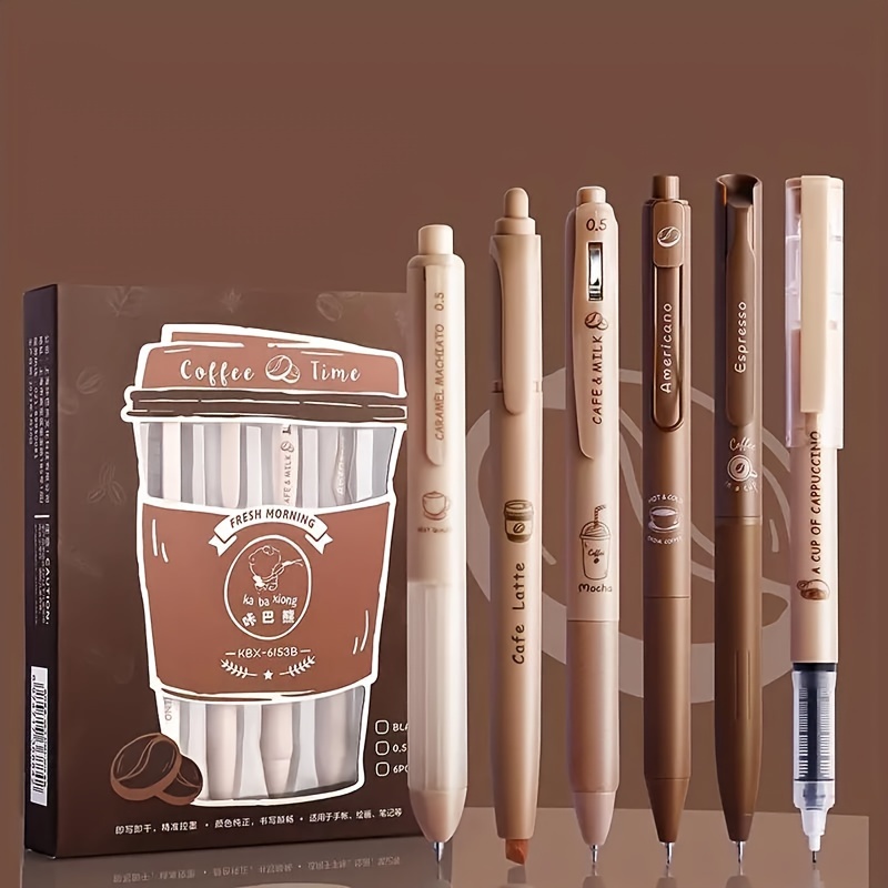 

6pcs Coffee-colored Gel Pens - 0.5mm Tip, Quick-drying Ink, Large Capacity For Signature Writing!