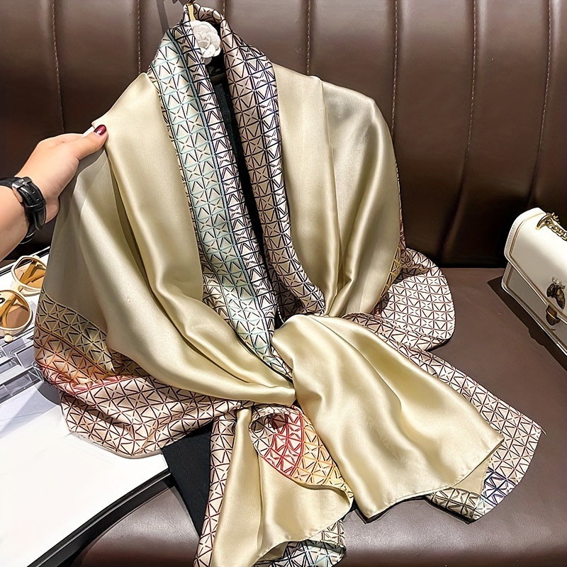 

Geometric Chain Printed Scarf Thin Smooth Satin Shawl Elegant Style Windproof Travel Scarf For Women For Eid