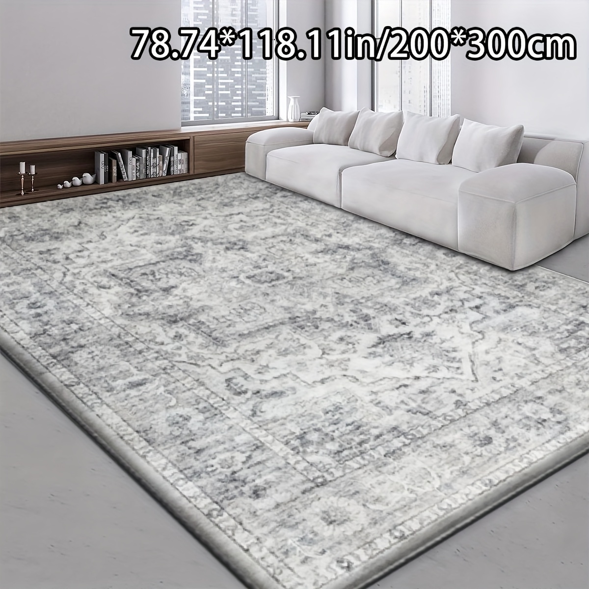 TEMU Soft Plush Fabric With Pointed Plastic Base, Grey Distressed Floral Pattern, Light- Style, Minimalist Shallow Pattern Home Decor Carpet,