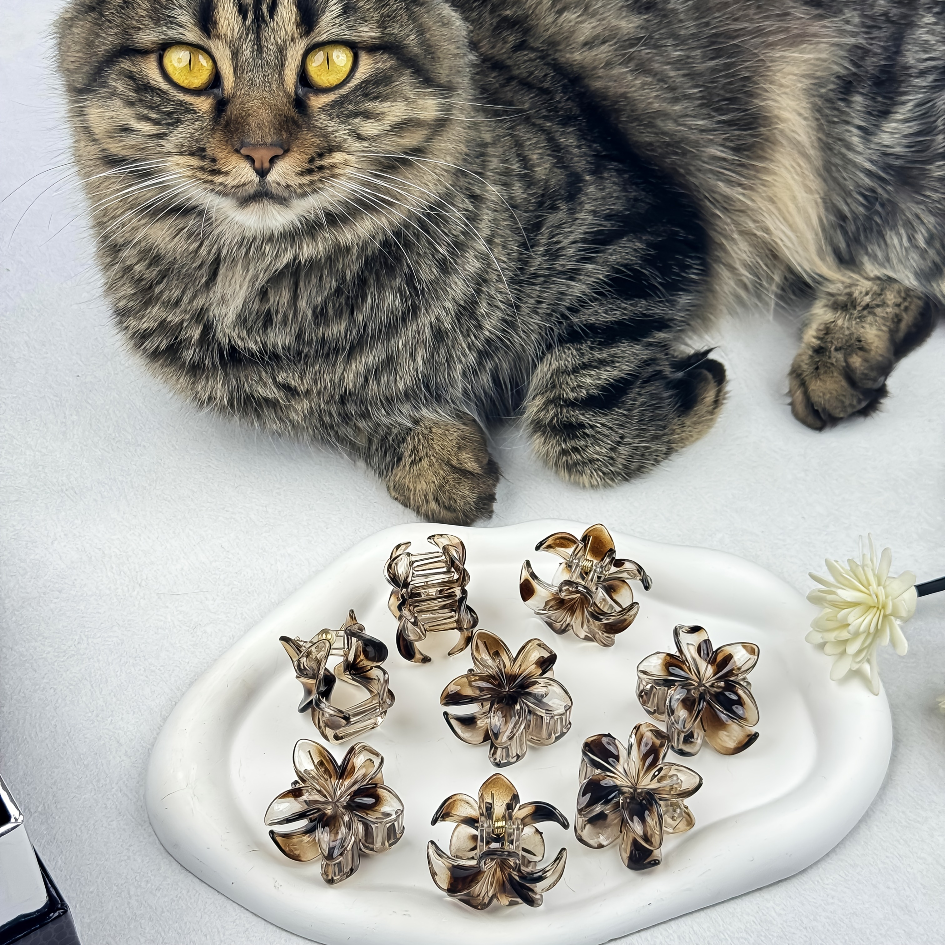 TEMU 8pcs Hairpin Set Featuring 4cm Leopard Print Egg Flower Clips, Perfect For Valentine's Day Parties, Made Of Plastic Flowers, Small Claw Clips