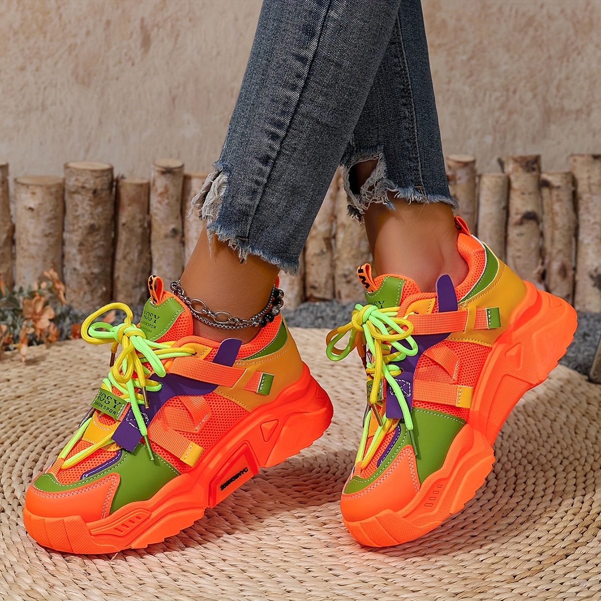 women's fashion chunky sneakers breathable mesh synthetic Temu Oman