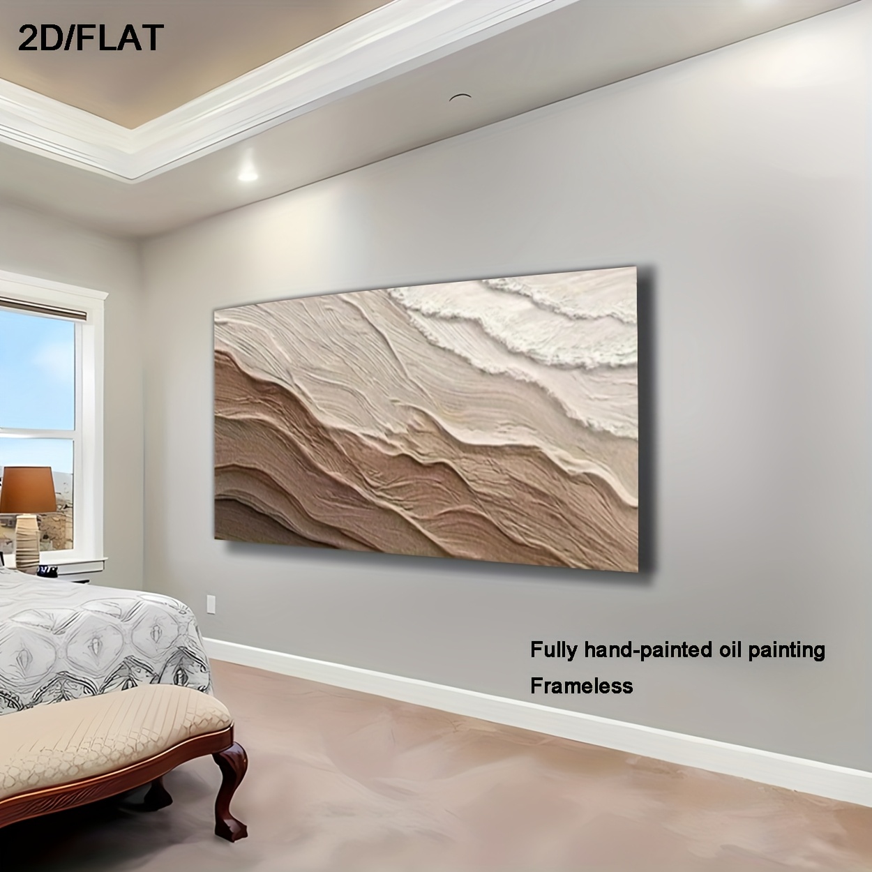 This Is a Large, Hand-Painted Abstract Oil Mural in a Nordic Bohemian Style, Featuring a Easy Modern Design with Neutral Colors. It Has a Textured End And Is Perfect for Decorating Spaces Like for home Offices, Living Rooms