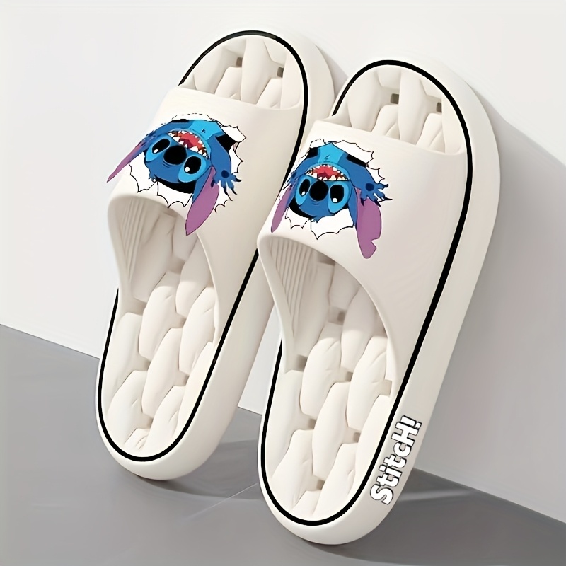 Disney Stitch Women's Soft EVA Slip-On Slippers - Non-Slip Ventilated Shower Design, All-Season Indoor/Outdoor House Shoes with Cute Cartoon Pattern, Black & Pink Options, Hand Washable, Indoor Footwear, Slipon Style, Durable Footwear