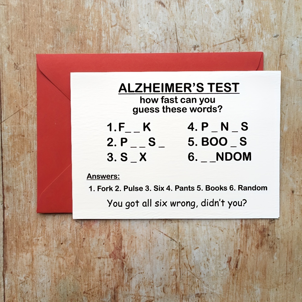 

Funny Birthday Card/ Alzheimer's Test/ Adult Greeting Card/ For Her/ For Him/ Rude Cards/ Just Because Card/ Friend Birthday/ Mature Including Envelope