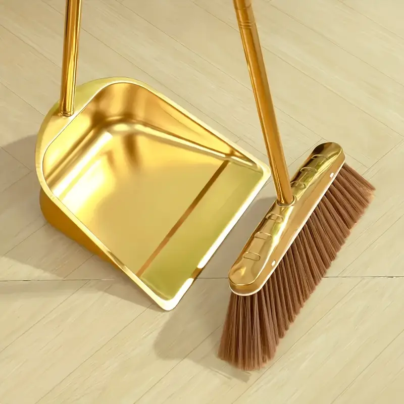 golden stainless steel broom and dustpan set heavy duty cleaning tools with head for home office restaurant garage patio ideal for hardwood tile floors elegant cleaning set floor maintenance sturdy construction office maintenance Product details 6