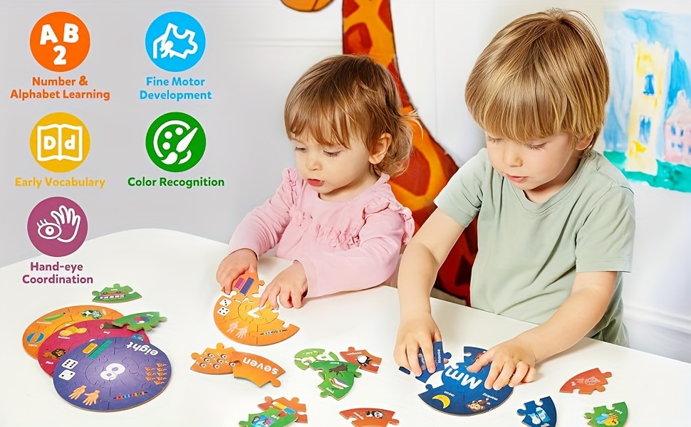 SYNARRY Number and Alphabet Puzzles for Kids Ages 4-6, Alphabet Learning Toys for Kids Ages 3-5, ABC Puzzles Preschool Learning Activities Educational Toys Gifts for 3 4 5 6 7 8 Year Old Boys Girls