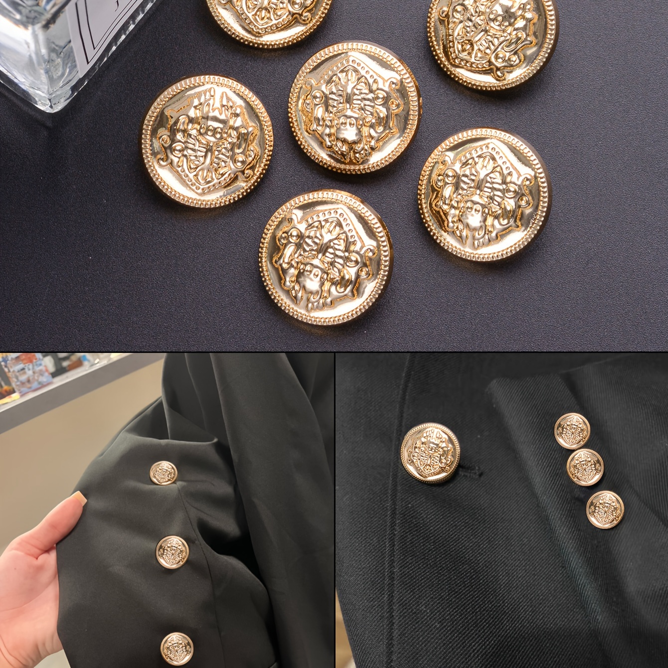 

10 Pack Vintage Embossed Round Metal Buttons For Blazers, Coats, Uniforms - Golden Decorative Sewing Buttons For Men's And Women's Clothing