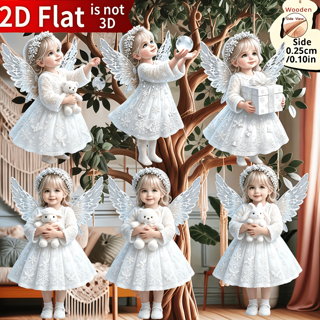 TEMU Décoration de Noël 2D Plate 6pcs Motif Fille Belle à Suspendre Très Adaptée aux Arbres, Fenêtres et Décorations de Fête, Décorations d'Arbre de