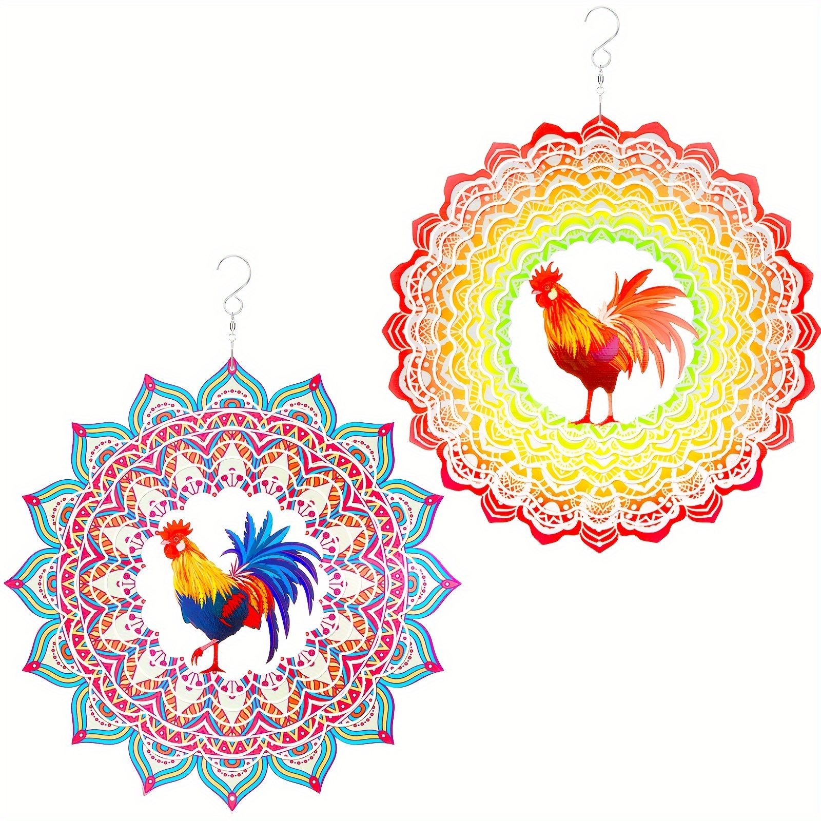 

2 Pcs Rooster Metal Wind Spinners 12 Inch 3d Stainless Steel Hanging Wind Spinner For Yard And Garden For Women And Outdoor And Indoor Kitchen Decorations