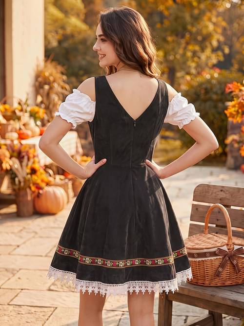 bayersk oktoberfest traditionel kjole dame tysk karneval fest outfit ølmaid kjole retro slips-string blonde flæse aftenkjole off-shoulder performance kostume halloween tema fest scene performance cosplay beklædning europæisk karneval