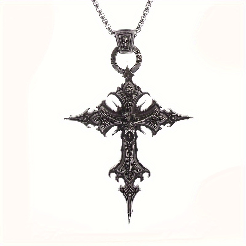 1pcs set retro punk skull cross pendant necklace for men and women personalized cool hip hop rock amulet jewelry gift details 6