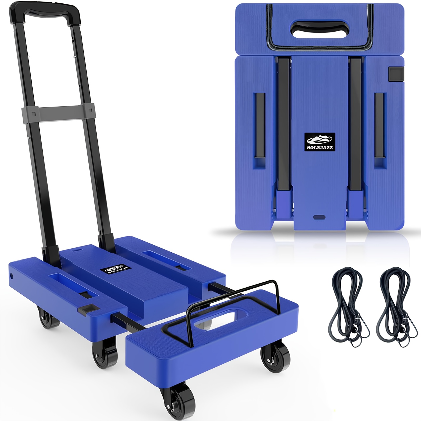 TEMU Chariot manuel pliable robuste avec à écran - Tout-terrain, 6 roues antidérapantes, de charge de 550 lb, 2 cordes élastiques et guidon