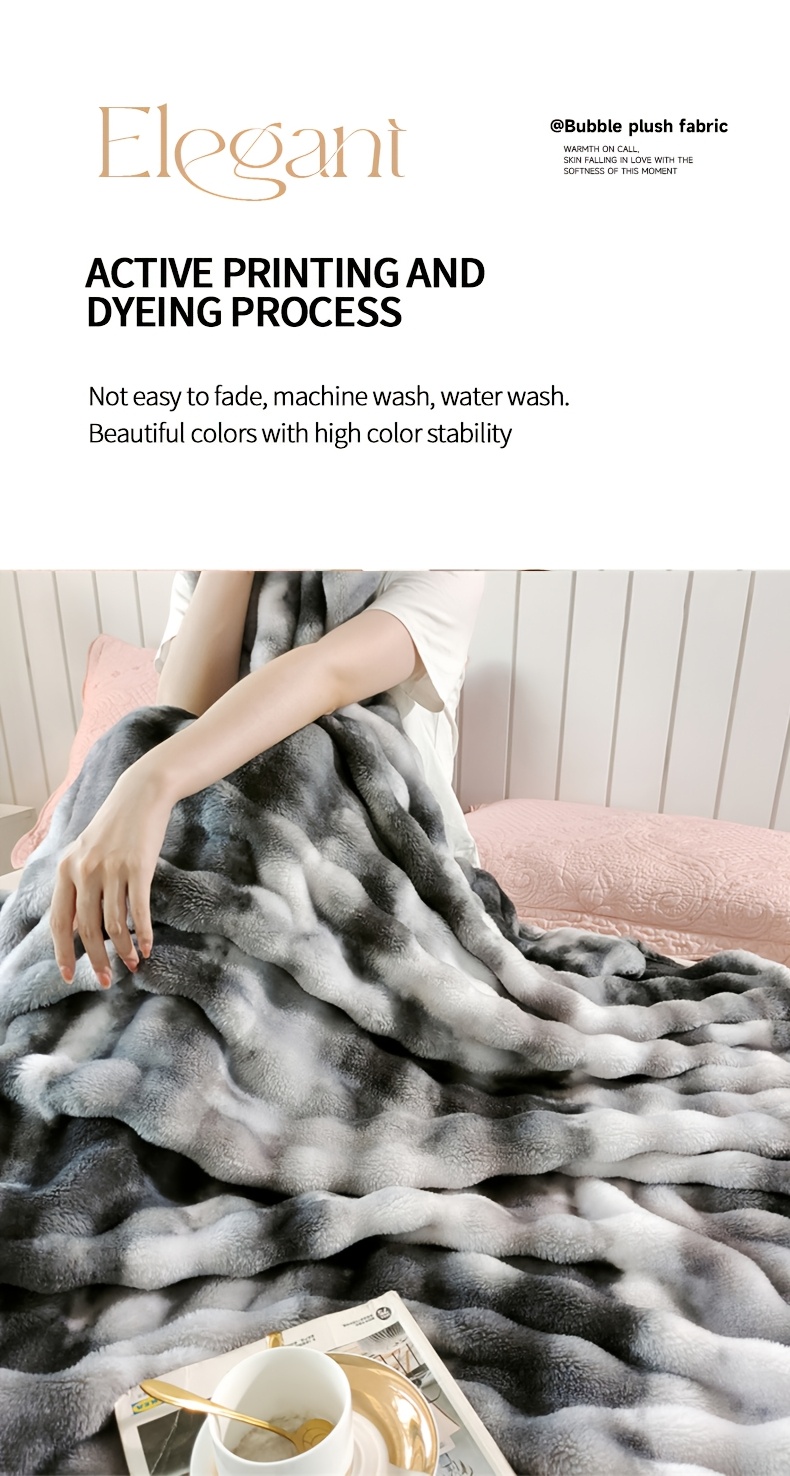 ultra soft   rabbit fur throw blanket tie dye plush warm cozy for   reversible machine washable   sofa   room christmas present details 12