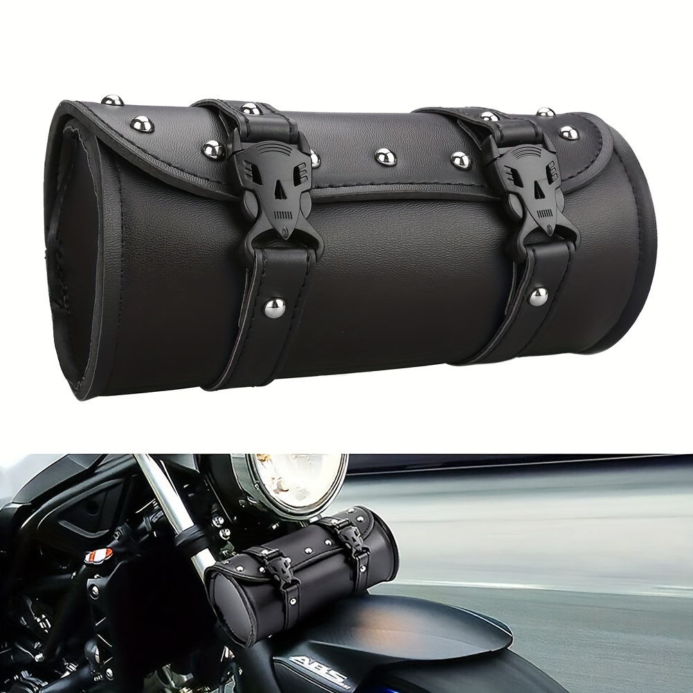 

Universal Waterproof Motorcycle Leather Saddlebag Black Storage Bag Tool Bag With Mounting Strap For Motorcycle