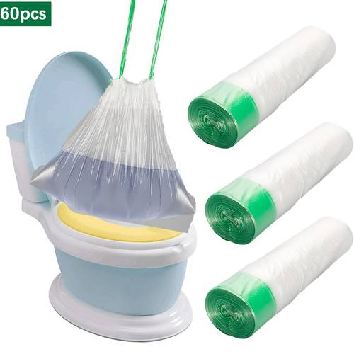 60pcs Disposable Toilet Bags with Drawstring Closure - Hygienic, Portable, Leakproof & Toilet Liners for Camping, RV, Travel, Home, Pets - Compatible with Standard Toilets - (60 Count), Pet Waste Disposal, Design, Polyethylene Material, Home Use, Hygienic Solution, Durable Construction, Pet Owners