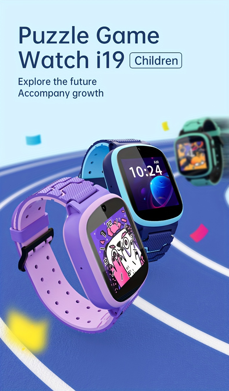 kids smart watch with hd camera 119mb storage 20 educational games   plastic case electronic movement silicone band blue details 0