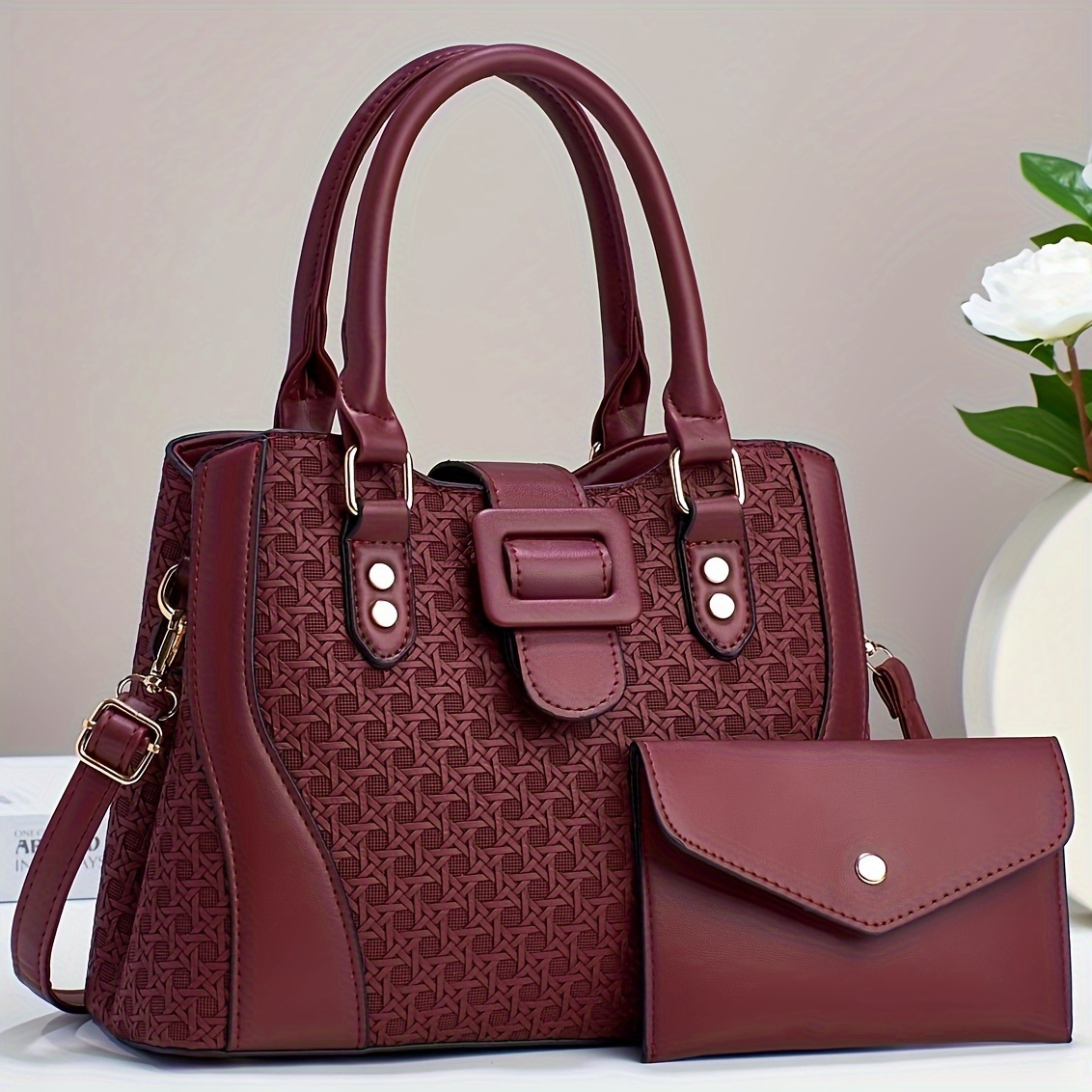 new woven two piece set fashion handbag women light luxury Temu