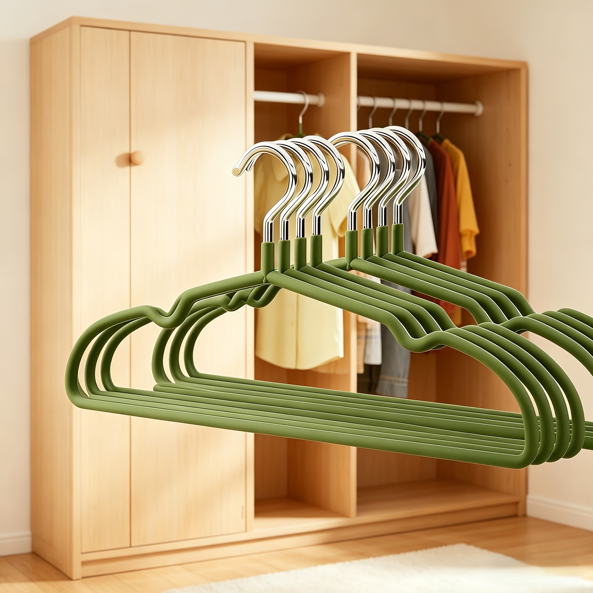 TEMU 10-pack Non-slip Pvc Coated Hangers Space-saving Closet Organizer For Bedroom Dorm Balcony Laundry Rotating Hook No-bump Shoulder Heavy-duty