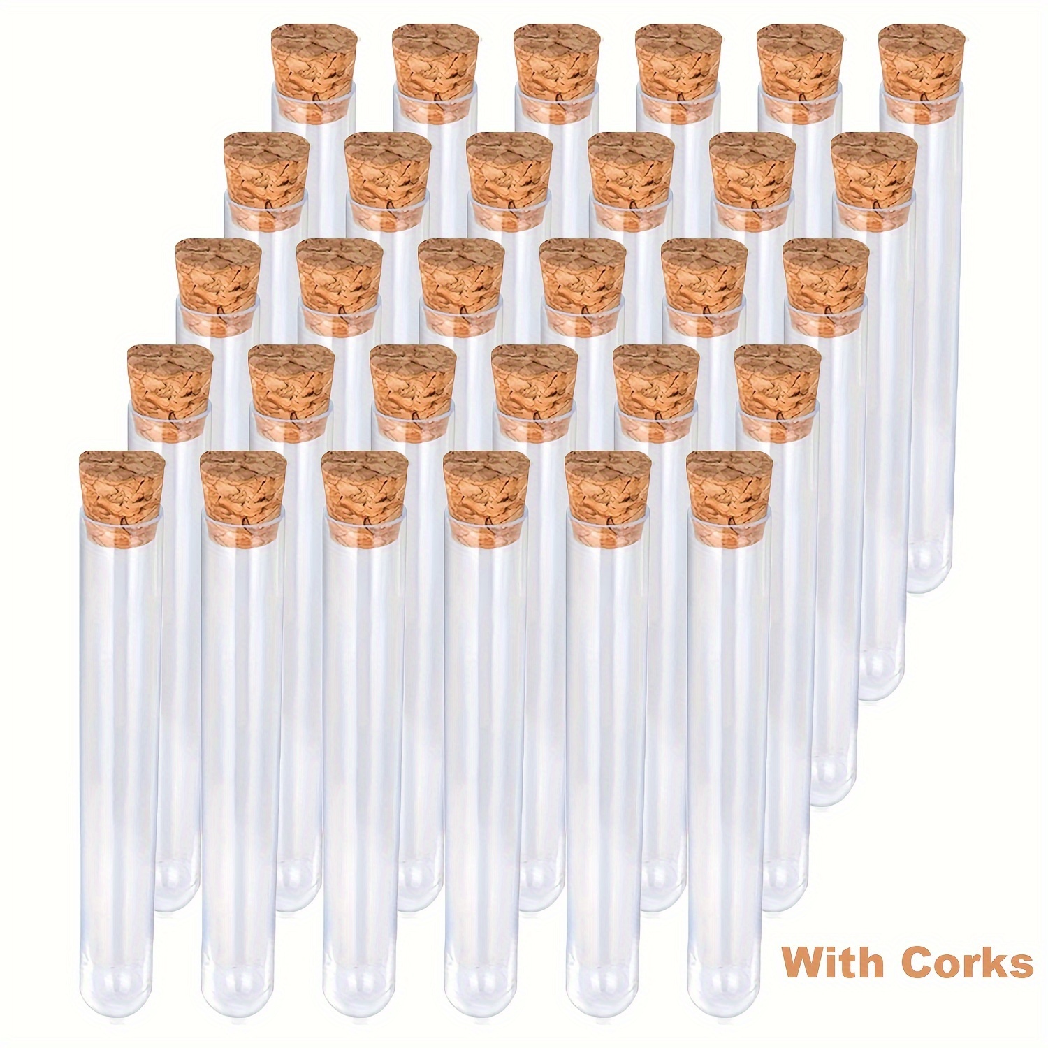 

30pcs Clear Plastic Test Tubes With Cork Stoppers - Durable, Leak-proof, Polished Finish - Versatile Hollow Round Bars For Lab, Crafts, Candy, Bath Salts, Wedding Favors & Storage