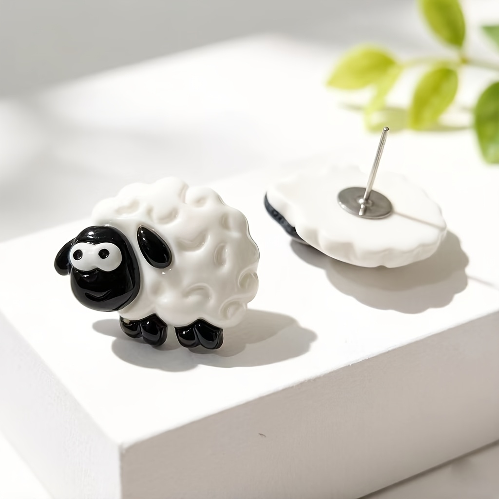 TEMU 1 Par de Interesantes Aretes Pequeños Unisex con Diseño Minimalista de y Negro para | Material de Resina con Tornillos de Oreja de Acero