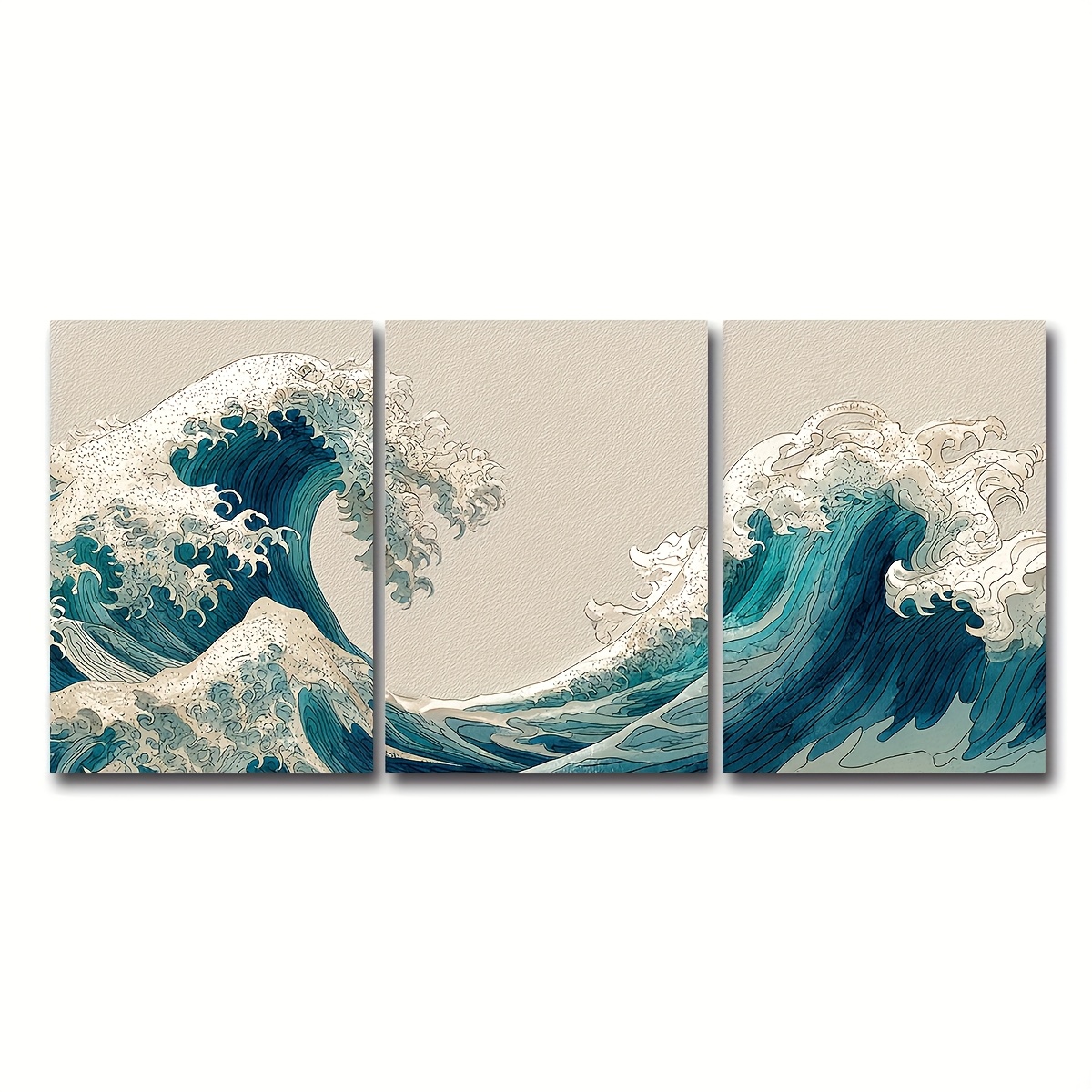 2d Flat, 2d Flat, 3pcs/set Unframed Waves Triptych Wall Art Set, Abstract Coastal Landscape Posters Decoration, Blue Nautical Decor, Zen Beach , No Frame, Halloween Decorations, Christmas Decorations