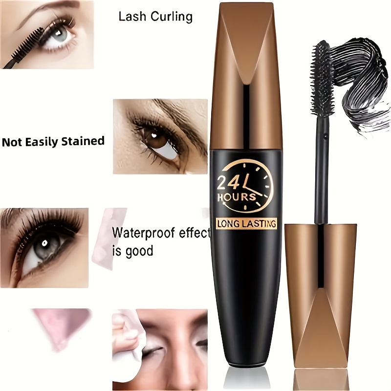 2pcs Waterproof Black Fiber Mascara with Eyelash Curler, Long-Wearing, Volumizing, No Clump, Smooth Application