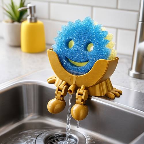cute fun drainage sponge rack with draining hole legs 2026 3d printing bowl washing sponge storage rack kitchen sink side countertop storage rack household cleaning tools plastic bracket