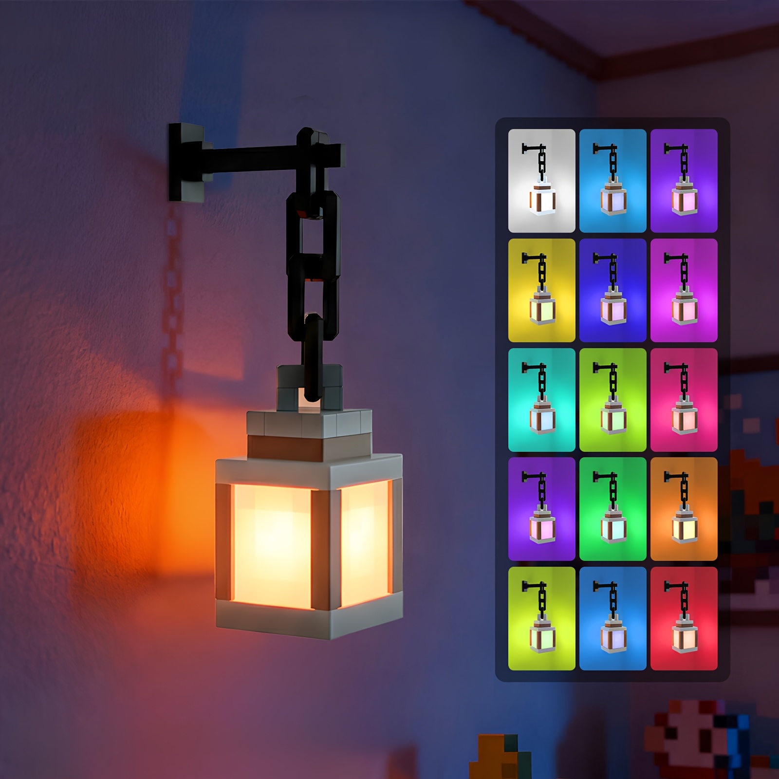Pixelated Lantern Night Light -16-color Led Wall Mood Night Light With Touch Switch And Remote Control-rechargeable Night Lamp Mountable Table Light, Costume Cosplay Nightstand Lamp For Room Decor