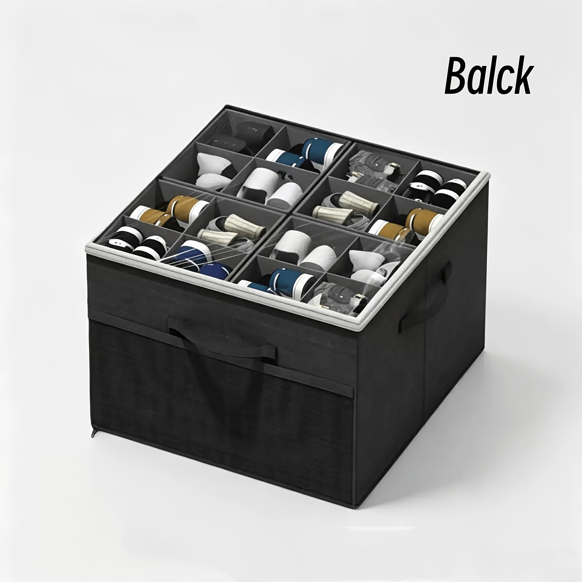 Foldable Shoe Storage Box with Adjustable Dividers and Clear Lid