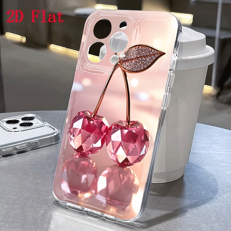 TEMU Phone Case: Cherry Crystal Pattern , Suitable For Iphone 17/16/15/14/13/12/11 Mini/plus/pro/. Instagram-style Protective Cover, Fashionable And