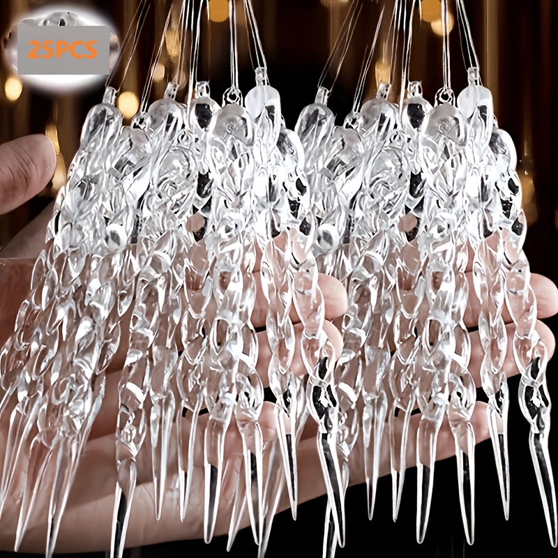 TEMU 25pcs Set Christmas Beautiful Transparent 3d Ice Shard , Christmas Tree New Year Ornaments