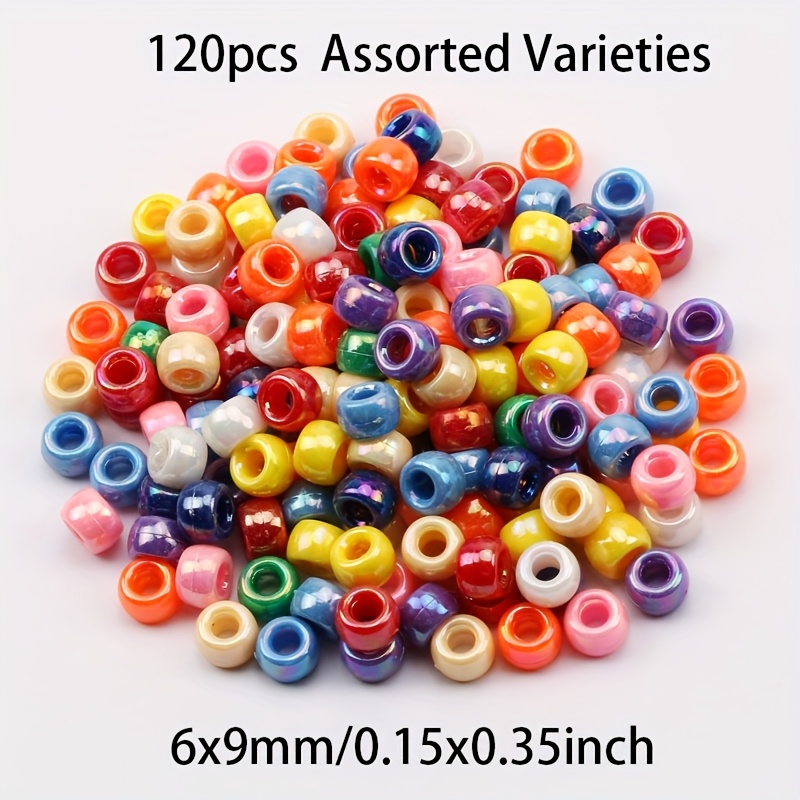 TEMU Perles acryliques à grand trou 6x9mm, 120 pièces, couleur aléatoire, avec revêtement AB, pour la fabrication de bijoux DIY (, bracelets, boucles