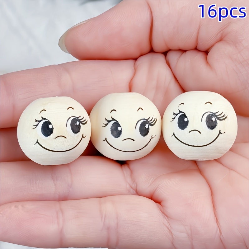 32pcs/16pcs 20mm Wooden Beads With Big Eyes, Long Eyelashes, And Happy For Jewelry Making, Suitable For Bug Keychains, Bracelets, Necklaces, Loose Bead Creative Additions, Christmas Tree Decorations