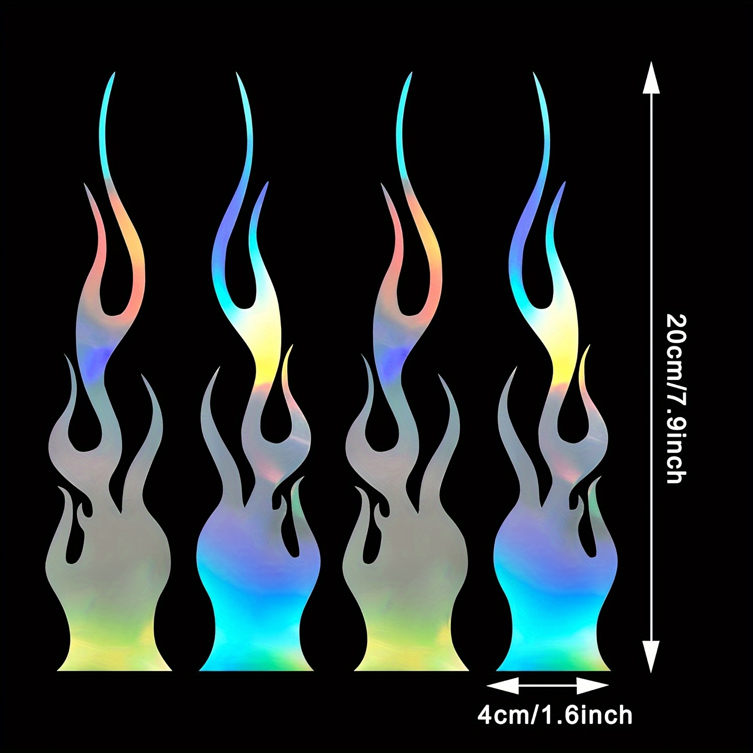 4pcs 7.8'' Flame Reflective Sticker For Car Vinyl Racing Sports Flame Stripe Decal For Golf Cart Off-road Vehicles Motorcycles Bike Skateboard Laptop Diy Decoration (gradient)