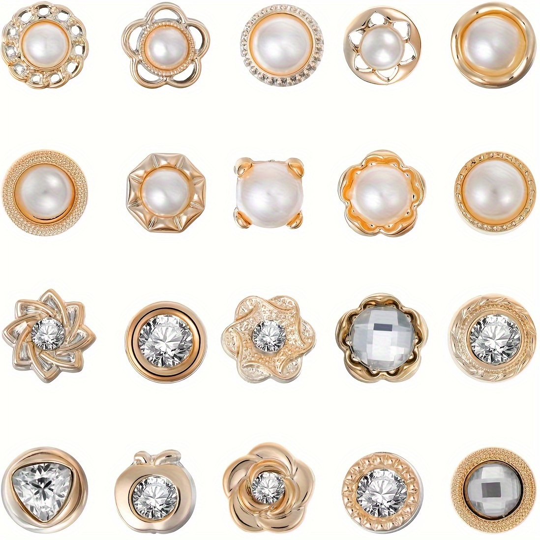 

20pcs Fashionable Women's Brooch Set - Seamless Button Pins With Rhinestones & Pearls, Sweaters, Shawls, Jeans, Hats & Bags