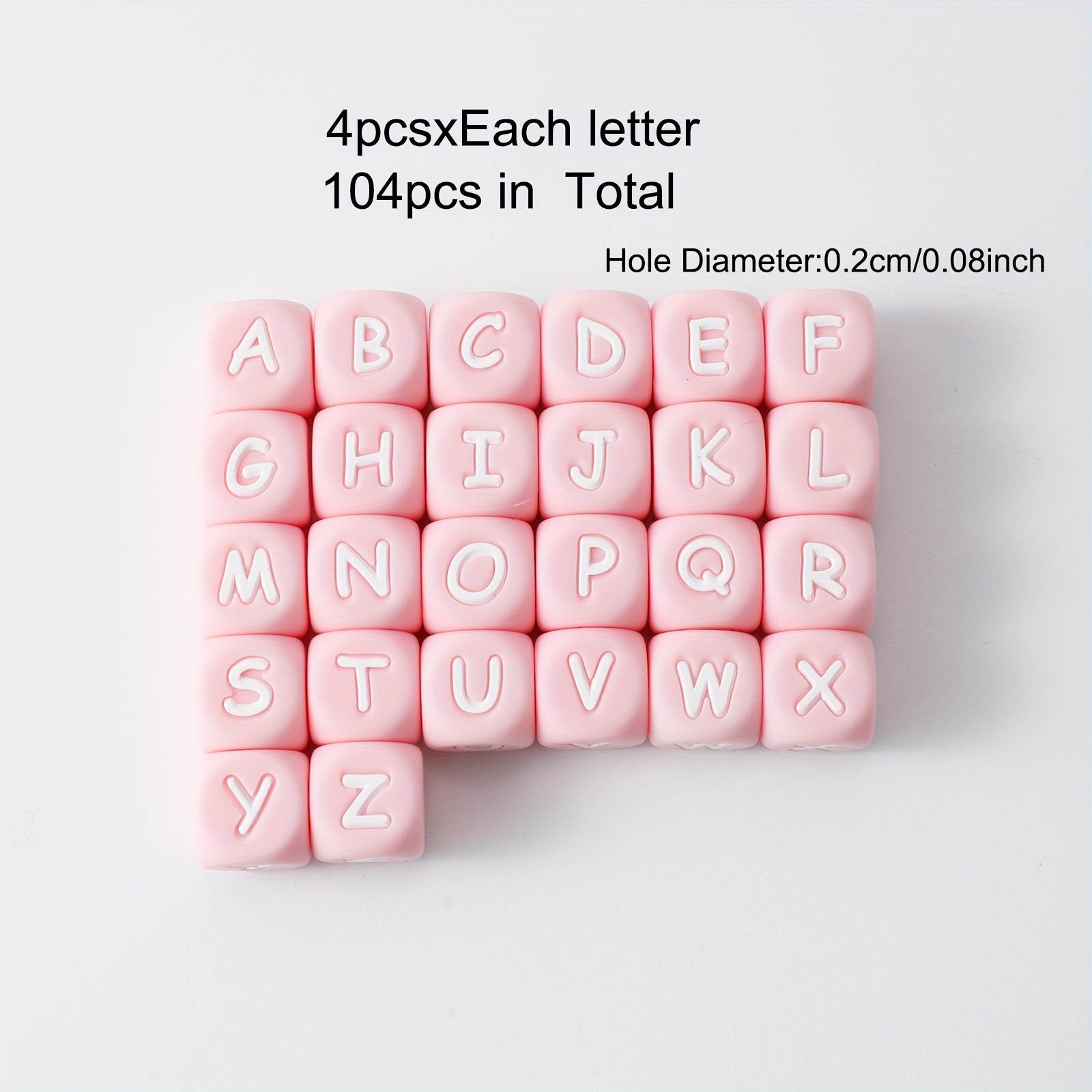 

104 Pink Silicone Letter Beads, 12mm Square Letter Beads, Silicone Bead Key Chain Production, Silicone Bead Bracelet Production
