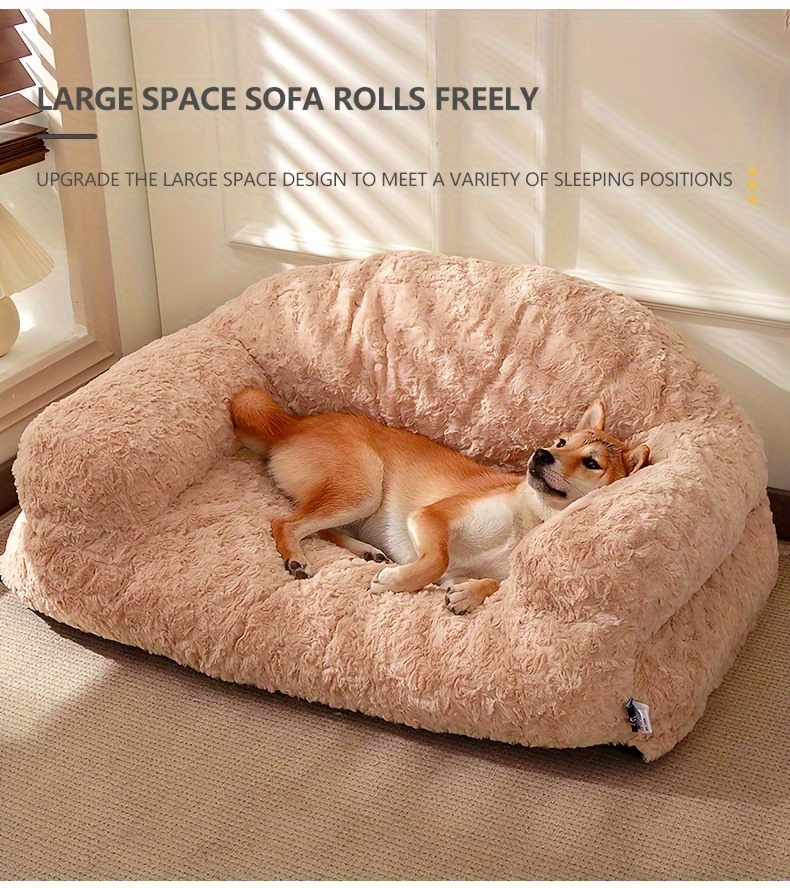 orthopedic dog bed sofa plush   fur   non slip bottom easy assembly stain scratch resistant square pet bed for   use khaki fits medium large small breeds Product details 5