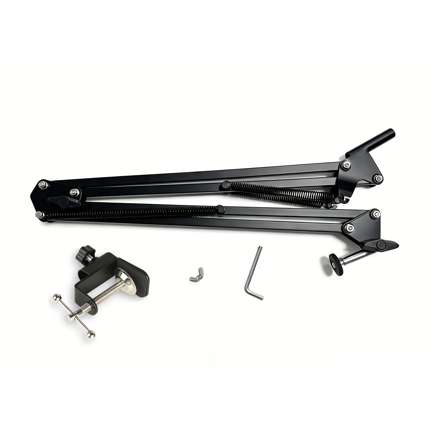 TEMU Support de bras de microphone, avec bras télescopique à sections et pince de fixation de bureau. Offre un réglage de rotation de 180° et le bas.