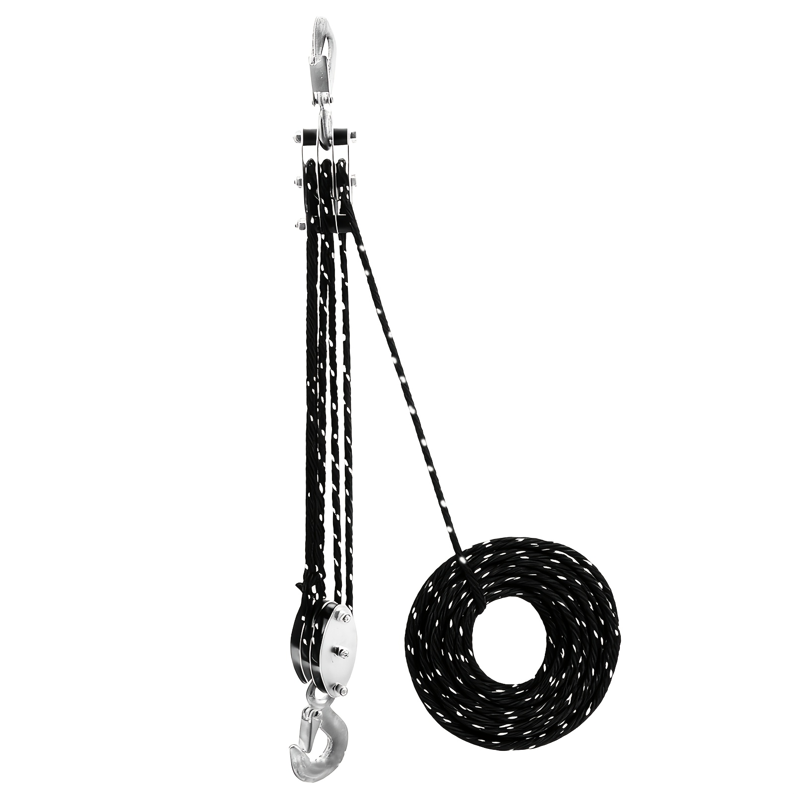 TEMU 6mm X 15m Heavy-duty Reflective Rope Hoist, Metal Wheels Bearing Structure, 1000 Lb Work Load & Break Strength 2000lbs. Pulley.