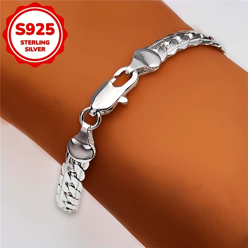 

1pc Bracelet Chaîne Cubaine S925 Argent 5mm pour Homme, Bijoux de Mode Cadeaux Env. 8g par pièce