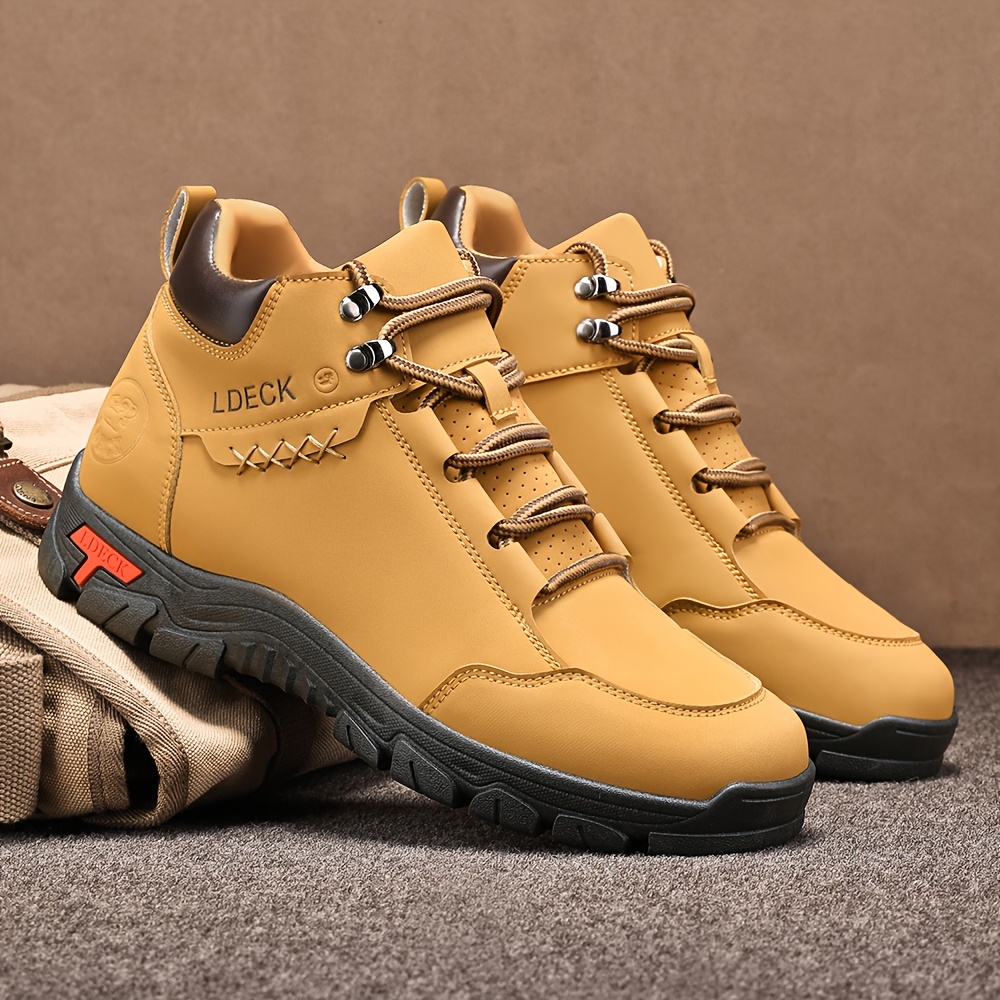 mens stylish high top outdoor walking boots durable non slip casual lace up with rugged tread for hiking casual attire       boots   boots boots hiking boots Product details 2