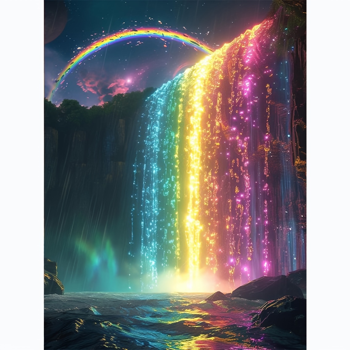 

Diy Diamond Painting Kit - Rainbow Waterfall Design, Round Diamonds, Canvas Material, Supplies For Beginners, Frameless 12x16 Inches