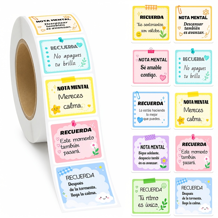TEMU Rollo de 500 pegatinas inspiradoras en español, etiquetas de citas motivacionales, pegatinas de recordatorio estilo nota para envolver regalos,