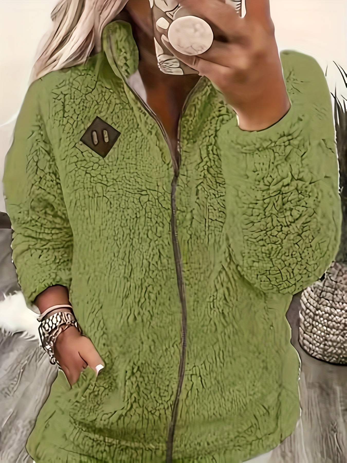 Dames Pluche Fleece Gevoerde Winterjas met Volledige Ritssluiting & Opstaande Kraag - Zachte Rode Jas, Volledige Lengte Rits aan de Voorkant, Machinewasbaar