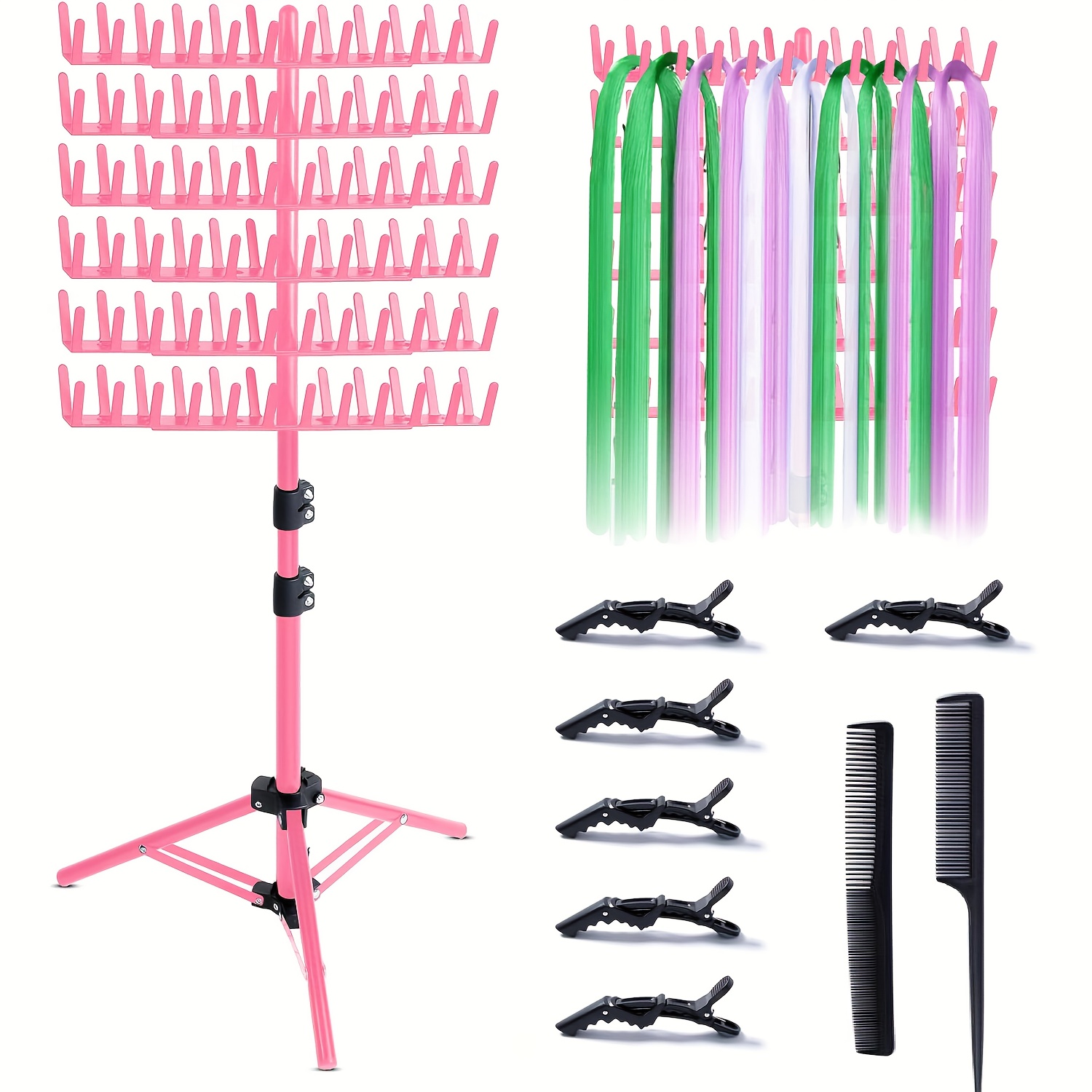 

Support vertical pour extensions de cheveux avec 144 picots, conçu pour organiser et les cheveux tressés.