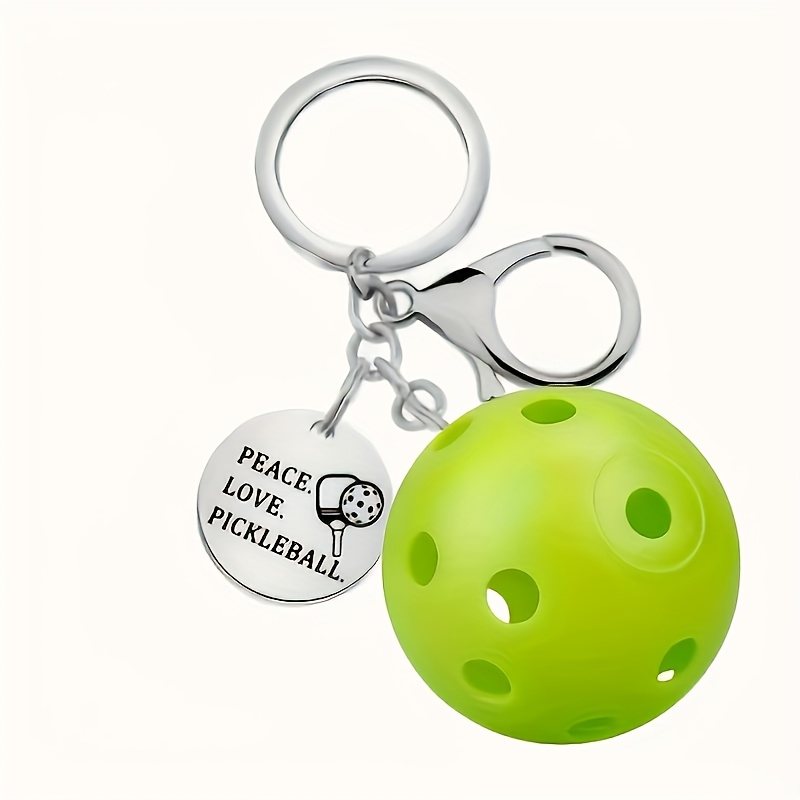 TEMU Porte-clés Pickleball Personnalisé - Design Sportif Amusant, Étiquette Gravée "Peace Lover Pickleball", 5 Options de Couleur, Anneau en Métal
