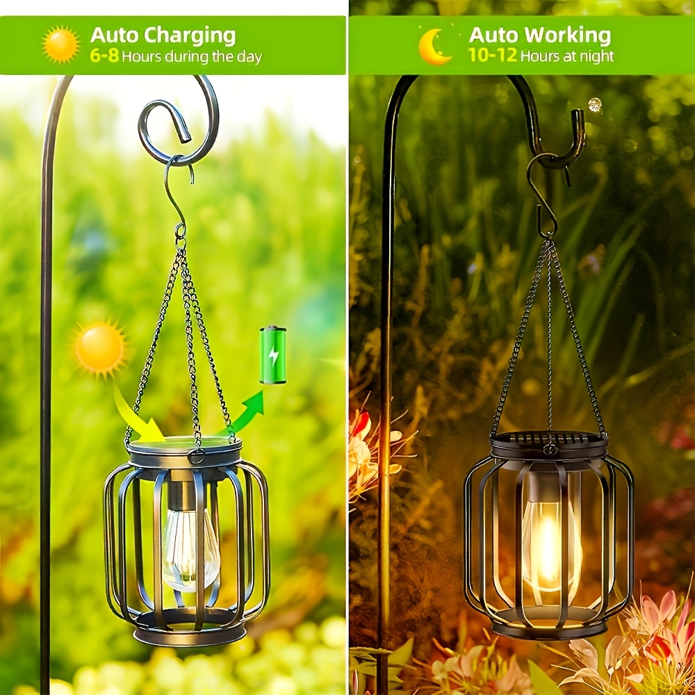 Farol Colgante Solar para Exteriores, Lámpara de Mesa, Tira de Luz Solar de Metal con Gancho, Farol Brillante y Cálido, Decoración para Exteriores, Lámpara Colgante, Decoración para Jardín, Terraza, Porche, Balcón