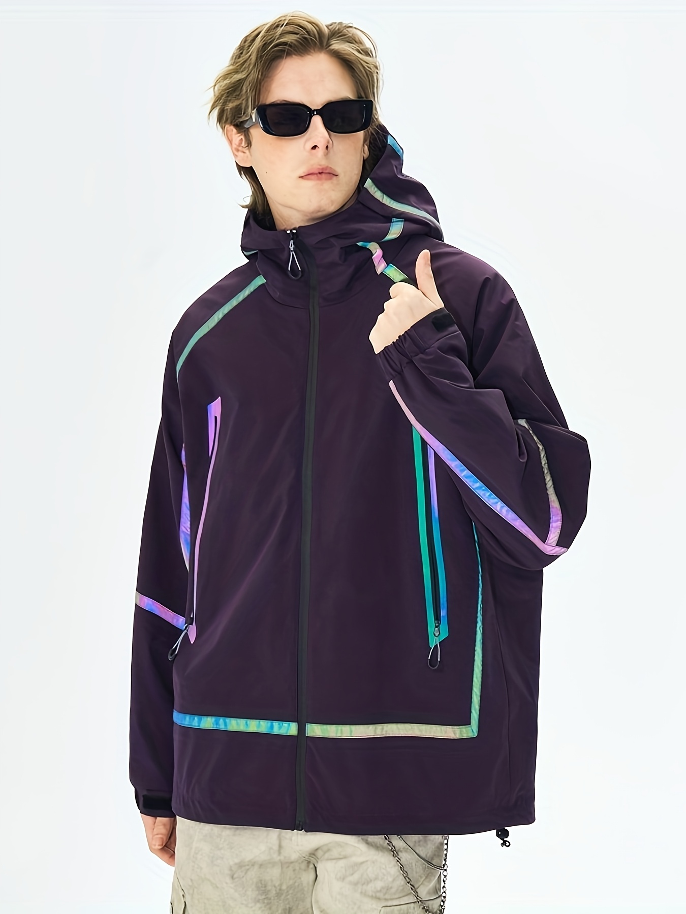 *'s Neon *-the-Dark Reflective Jacket with Full-Zip Closure, Hooded  Windproof High Quality Coat, Neon Green/Pink/Blue/Purple/*/Orang